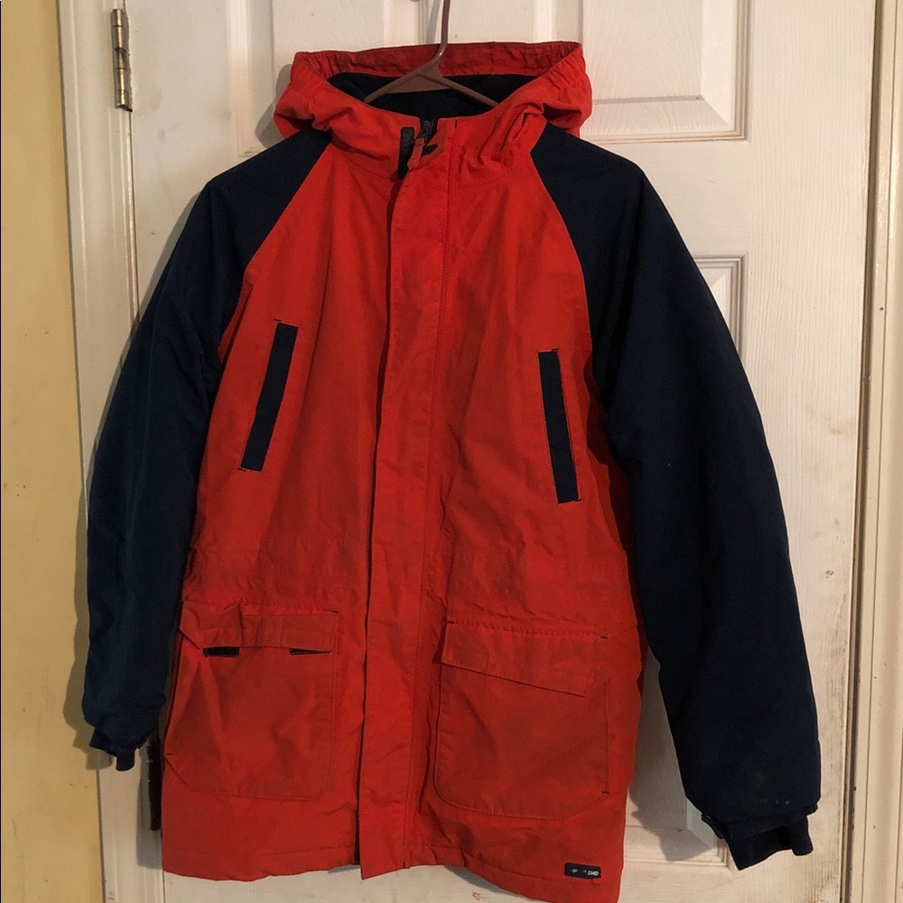 Lands End Orange and Navy Hooded Winter Jacket Size L 14/16